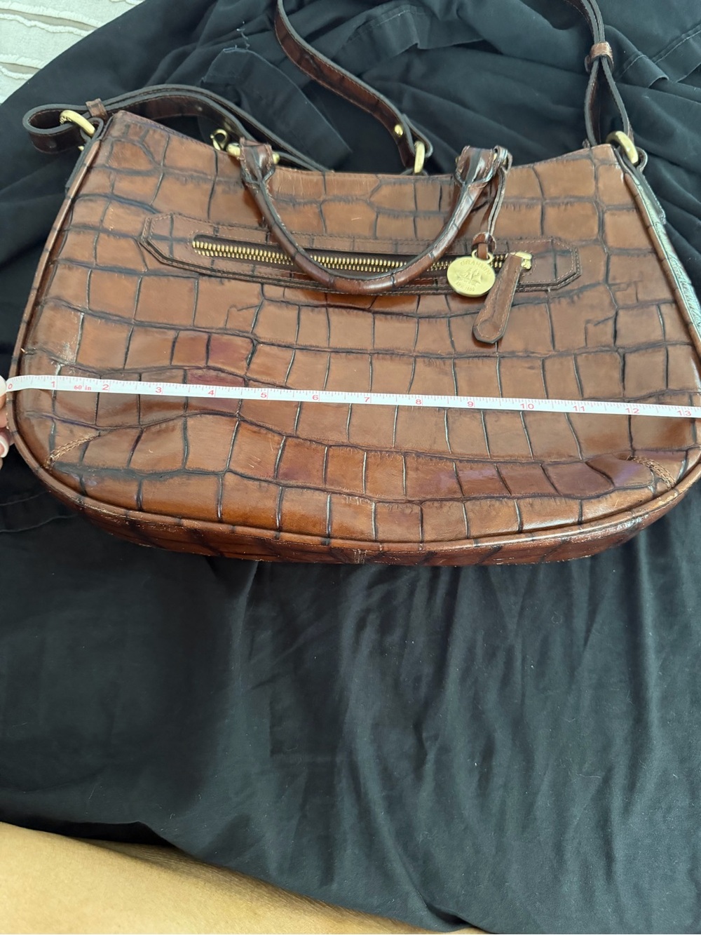 Brahmin Cognac Croc-Embossed Leather Satchel w/ Adjustable Strap & dust bag. - Picture 3 of 7